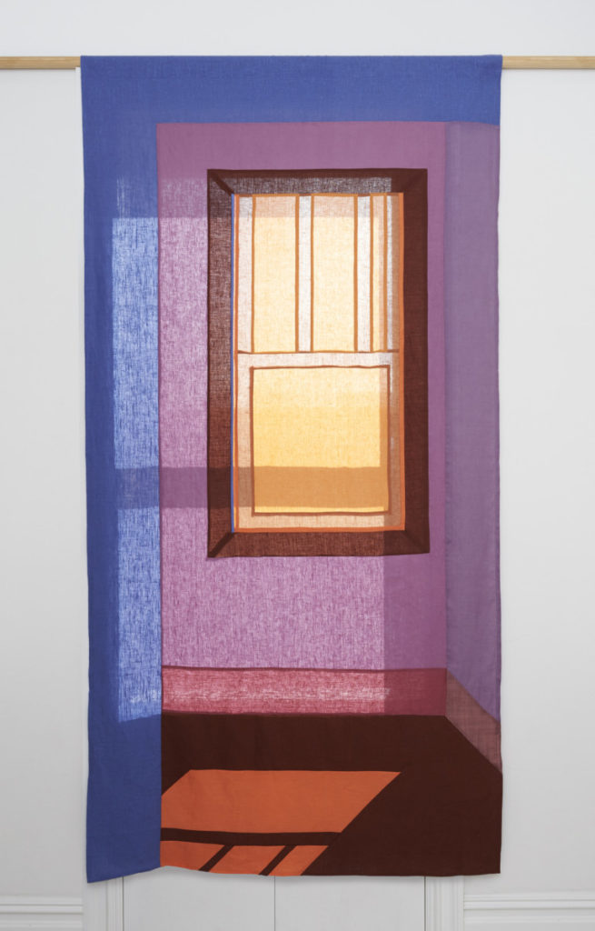 Lisha Bai, George's window, linen and ramie pieced fabric, 96.5" x 49.5″, 2023