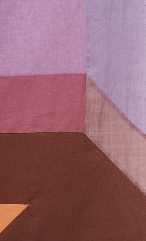 Lisha Bai, George's window (detail), linen and ramie pieced fabric, 96.5" x 49.5″, 2023