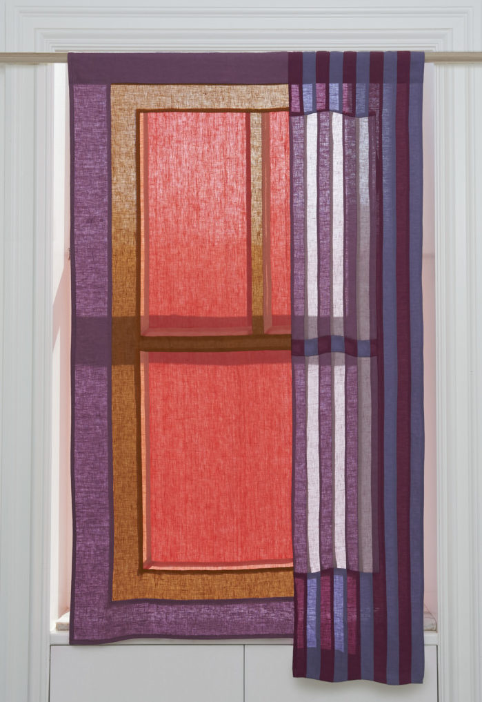 Lisha Bai, Striped Curtain, linen pieced fabric, 58" x 33", 2023