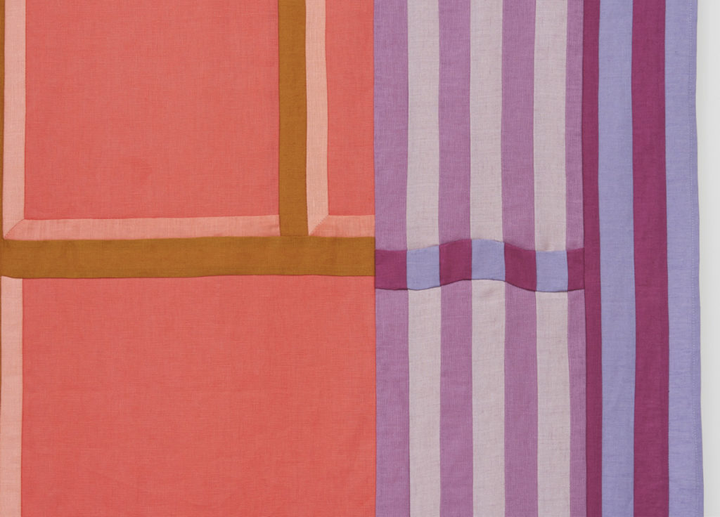Lisha Bai, Striped Curtain (detail), linen pieced fabric, 58" x 33", 2023